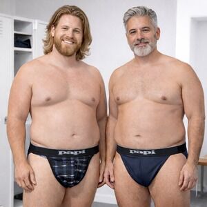 PAPI 2-Pk Jockstrap Athletic Contour Pouch Underwear Mens Size XL (40-42) Black